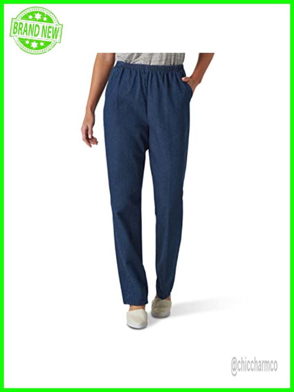Cotton Pull-On Pant High-Rise Elastic Waist Straight Fit Casual